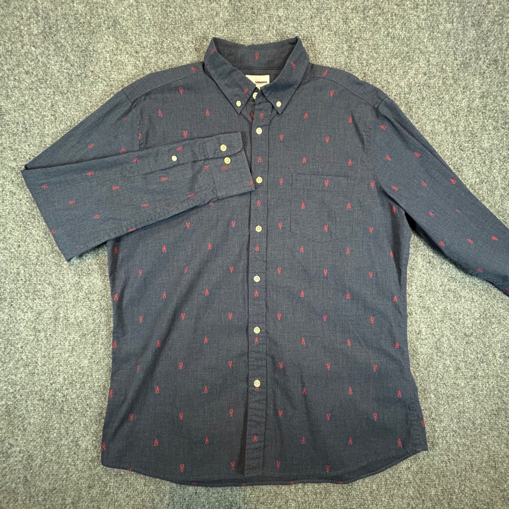 Sonoma Goods For Life Mens Button Down Shirt Lobster All‎ Over Print Blue Size L - Picture 2 of 10